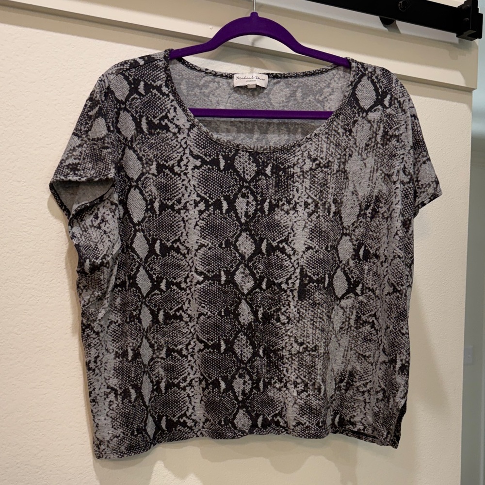 Michael Stars Black and Gray Snakeskin Short Sleeve Top